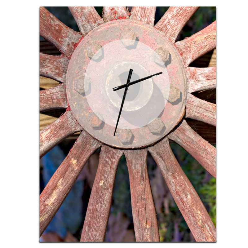 East Urban Home Farmhouse Oversized Designart Wagon Wheel Wall Clock